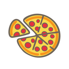 Cute pepperoni pizza cartoon vector on white background