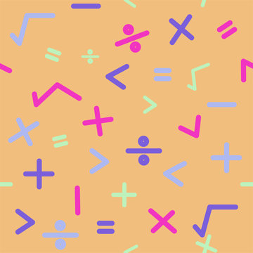 Simple cute math symbols cartoon seamless background