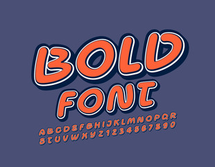 Vector Bold Font. Bright 3D Alphabet. Retro style Letters and Numbers.