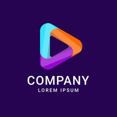 Play Media Button Arrow Symbol Logo Template. Material design, origami flat style.