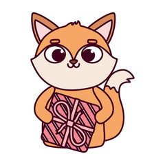 happy valentines day, cute fox with gift box love