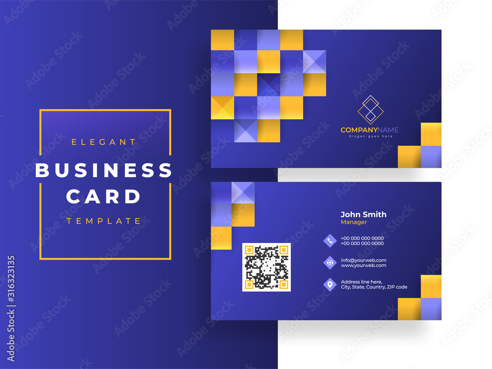 Wall mural blue business card template layout or visiting card design with square pattern.