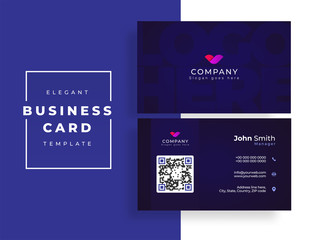 Blue business card or visiting card design in front and back view.