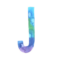 Watercolor hand painted cute letter J