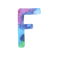 Watercolor hand painted cute letter F