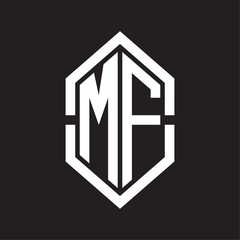 MF Logo monogram with hexagon shape and outline slice style with black and white