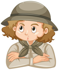 Girl in safari outfit on white background