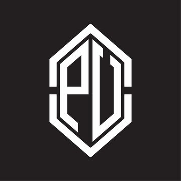 recommend clip art: PU Logo monogram with hexagon shape and outline slice style with black and white