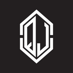 QJ Logo monogram with hexagon shape and outline slice style with black and white