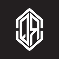 QR Logo monogram with hexagon shape and outline slice style with black and white