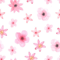 Seamless pattern with watercolor flowers