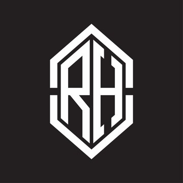 recommend clip art: RH Logo monogram with hexagon shape and outline slice style with black and white