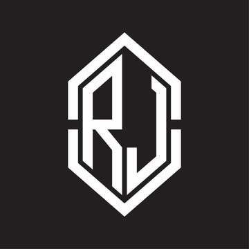 recommend clip art: RJ Logo monogram with hexagon shape and outline slice style with black and white