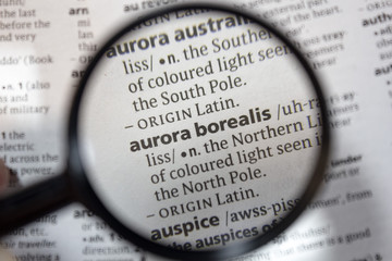 The word of phrase - aurora borealis - in a dictionary.