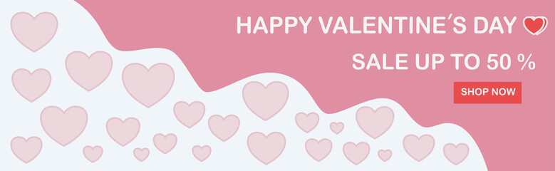 Happy Valentine's Day sale background with heart pattern.Cute love banner or greeting card. Place for text.