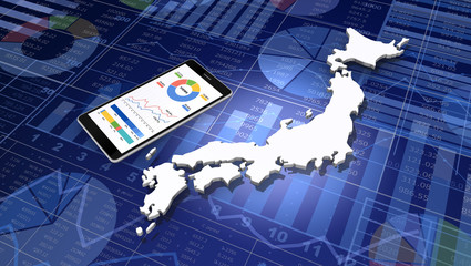 ビジネス資料背景の日本地図とスマートフォン