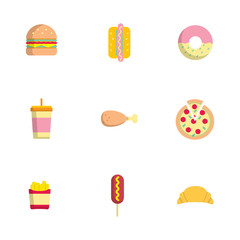 fast food flat icons set vector illustration