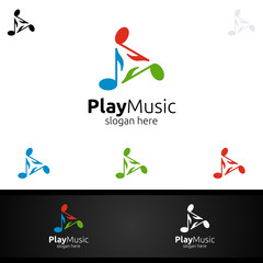 Abstract Music Logo with Note and Play Concept