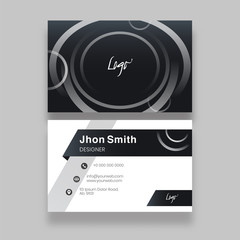 Black and white business card or horizontal template design in front and back view.