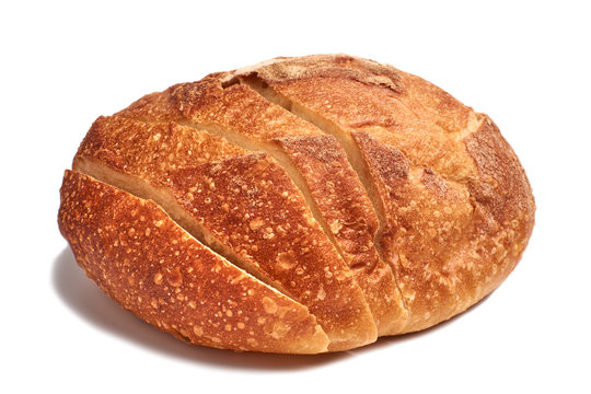 freshly sliced baked bread isolated on white background