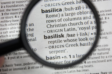 The word or phrase basilisk in a dictionary.
