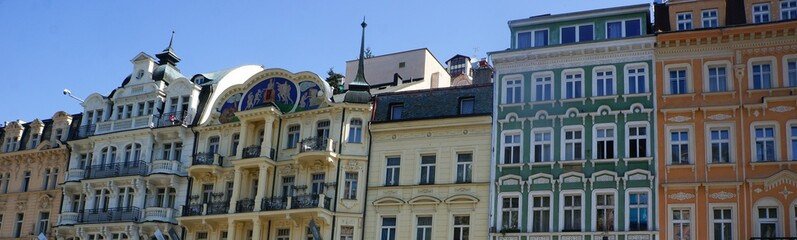 Fototapeta na wymiar Old historical building facades in Karlovy vary