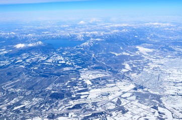 日本、北海道、冬景色、航空写真、空港、