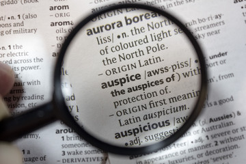 The word of phrase - auspice - in a dictionary.