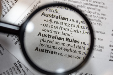 The word of phrase - Australian Rules - in a dictionary.