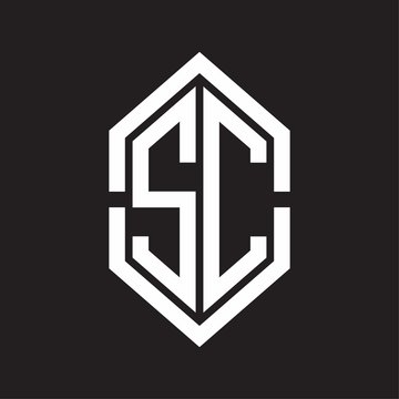 recommend clip art: SC Logo monogram with hexagon shape and outline slice style with black and white