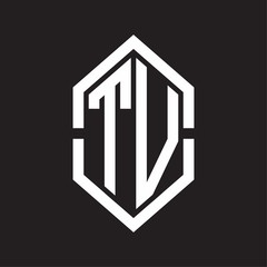 TV Logo monogram with hexagon shape and outline slice style with black and white