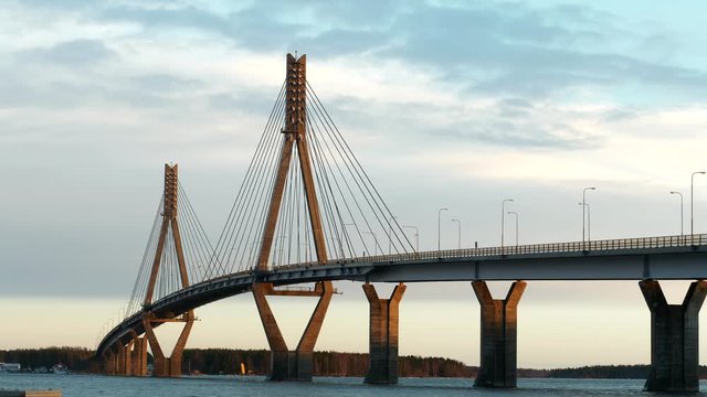 Time lapse of traffic going over the Replot bridge in Finland