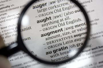 The word of phrase - augment - in a dictionary.