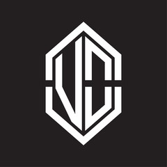 VO Logo monogram with hexagon shape and outline slice style with black and white
