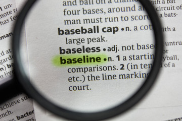 The word or phrase baseline in a dictionary.