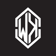 WK Logo monogram with hexagon shape and outline slice style with black and white