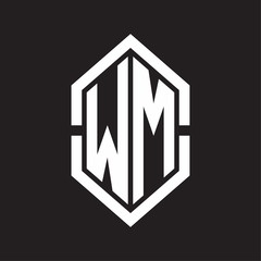 WM Logo monogram with hexagon shape and outline slice style with black and white