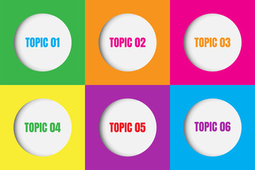 6 Topics colors infographic element, vector illustration.