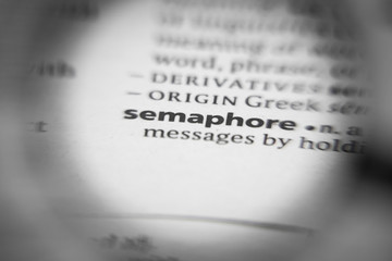 Word or phrase semaphore in a dictionary.