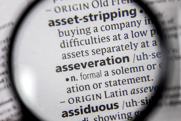 The word or phrase asseveration in a dictionary.
