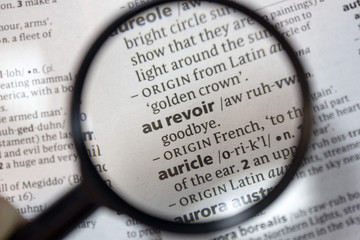 The word of phrase - au revoir - in a dictionary.