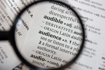 The word of phrase - audience - in a dictionary.