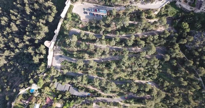 Aerial view of medieval fortress Xativa Castle at sunny day, Valencia, Spain
