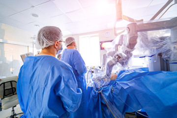 Da Vinci Surgery. Robotic Surgery. Medical operation involving robot.