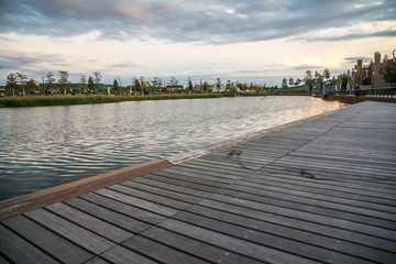 wooden deck at neckar shore