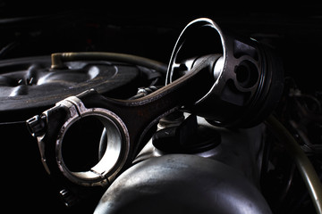 Fototapeta na wymiar Car engine maintenance. Engine piston system repair.