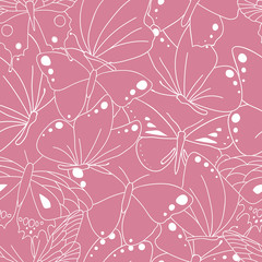 Vector pink butterflies texture seamless pattern background illustration