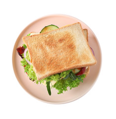 Yummy sandwich isolated on white, above view