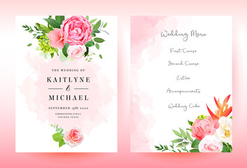 Stylish coral watercolor and flowers vector design cards