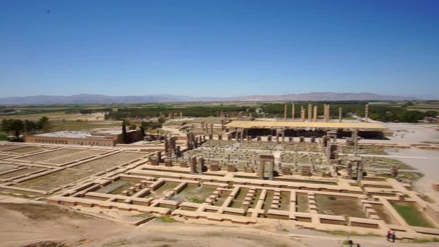 Panning right | Persepolis Panorama View | Ancient ruins of Persepolis near Shiraz, Southern Iran. This Unesco Heritage Site shows beautiful ruins of Persian empire | Silk Road Iran